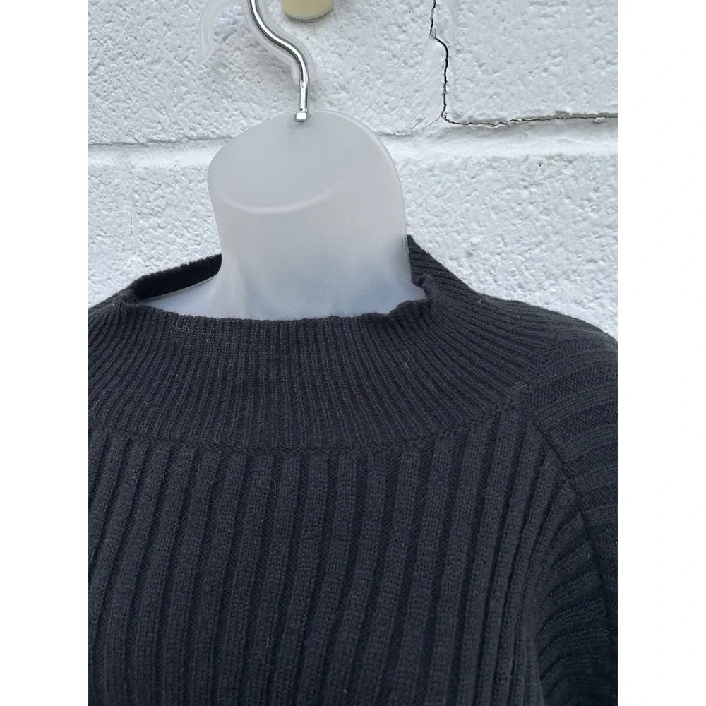 SHEIN Black Turtleneck Sweater White Trim Knitted Pullover 3XL Side Slit Warm